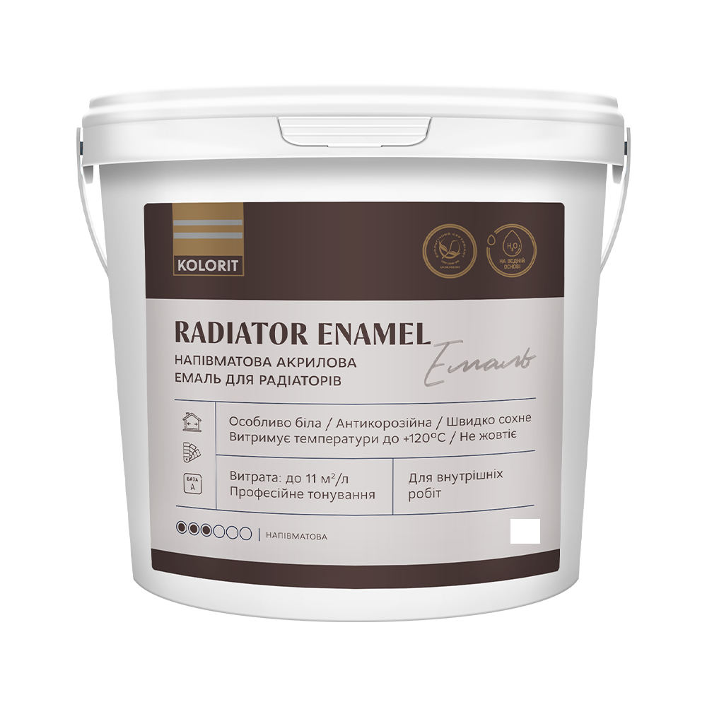 Емаль акрилова Kolorit для радіаторів Radiator Enamel база А білий напівмат 2 л